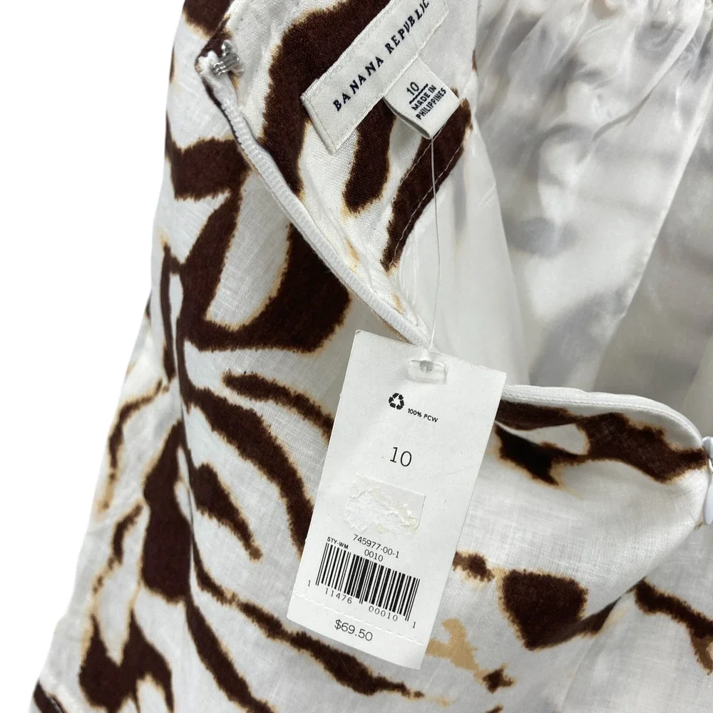 Banana Republic 10 Brown White Animal Print Mini Skirt Linen